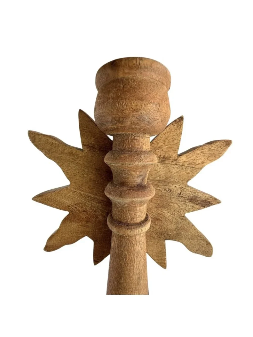 Wood Carved Sun Moon Face Large Candle Holder 17” Celestial Folk Art Whimsigoth